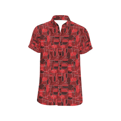 Wine Glass Print Design LKS301 Men Short Sleeve Button Up Shirt