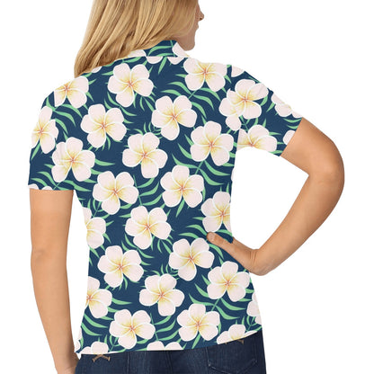Pink Plumeria Pattern Print Design PM016 Women's Polo Shirt