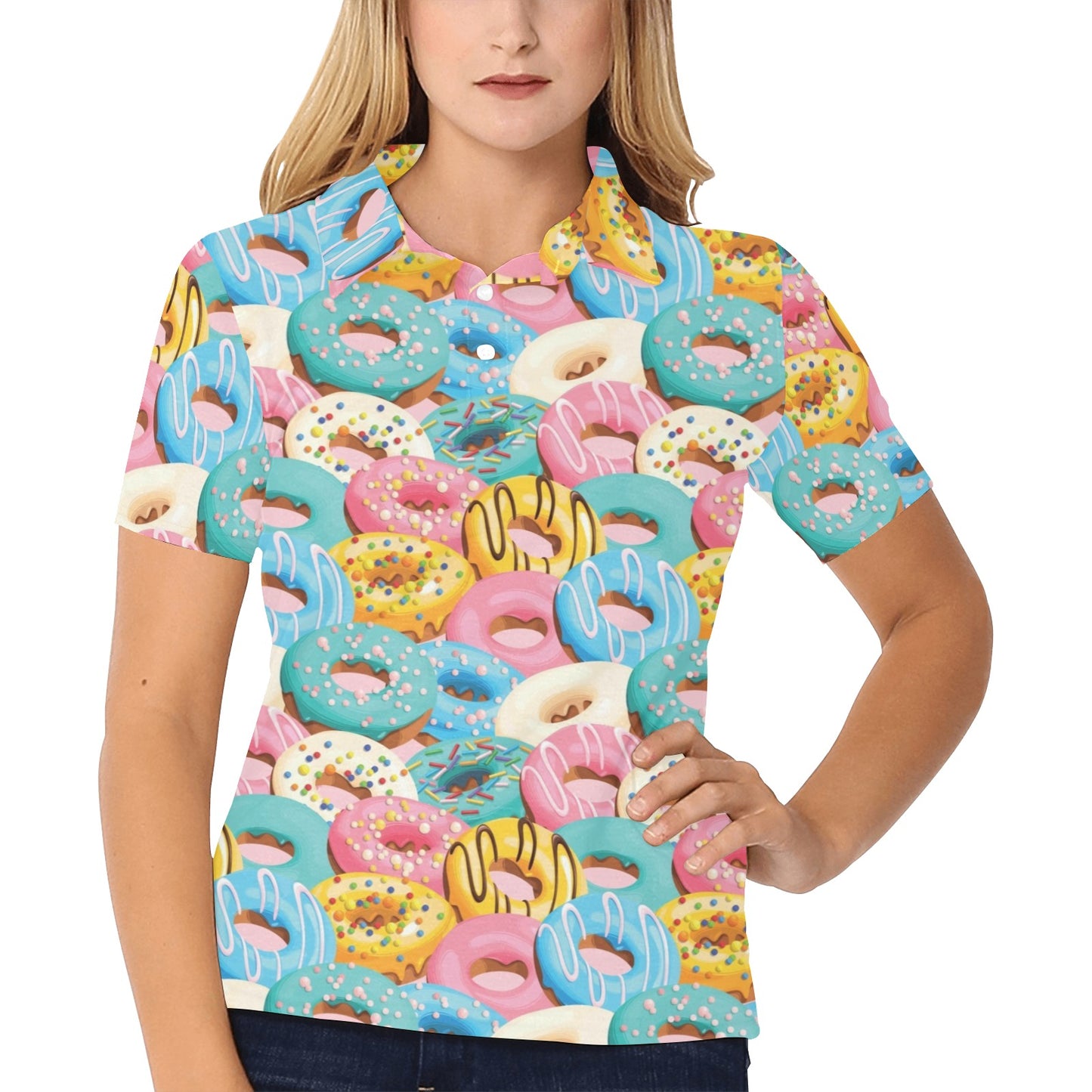 Donut Pattern Print Design DN01 Women's Polo Shirt