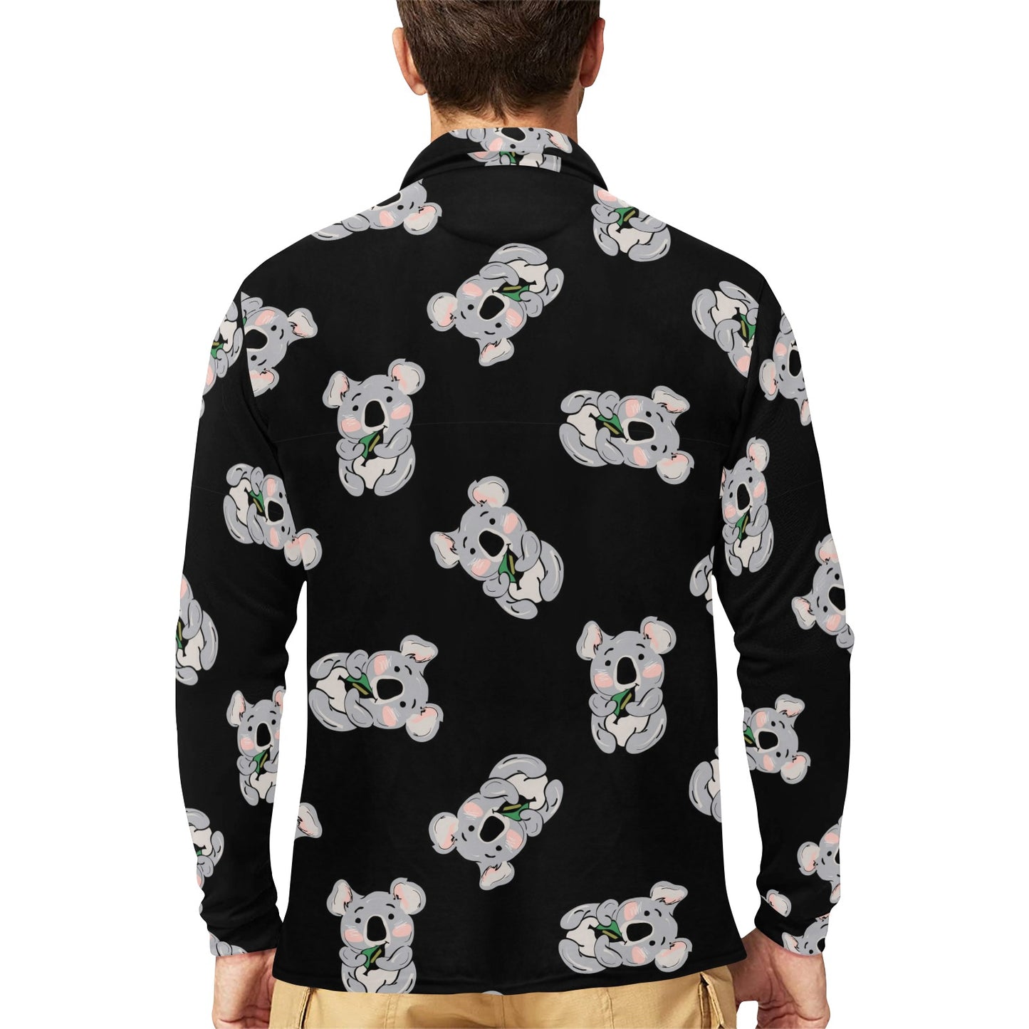 Koala Pattern Print Design 05 Long Sleeve Polo Shirt For Men's