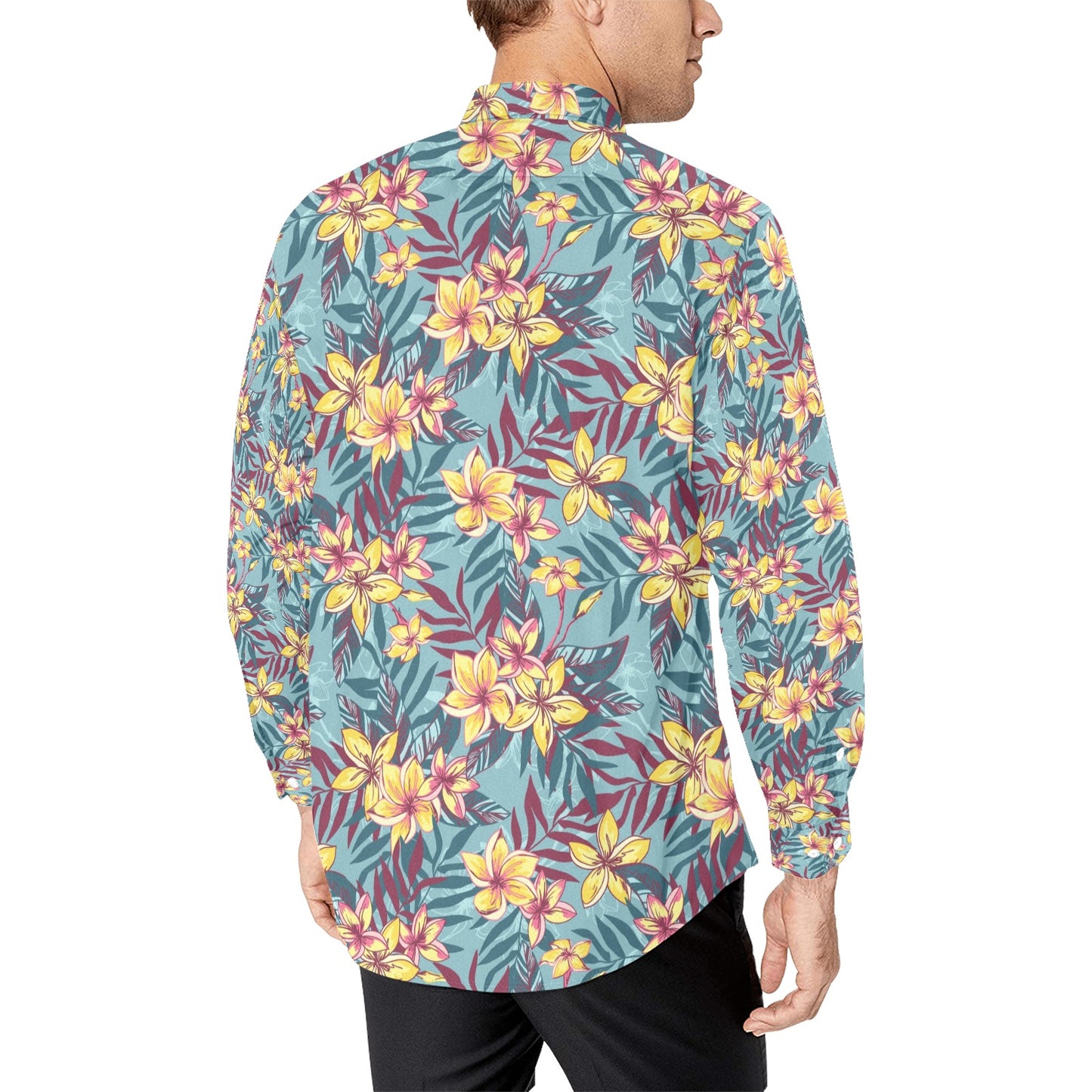 Summer Floral Print Design LKS304 Men's Long Sleeve Dress Shirt