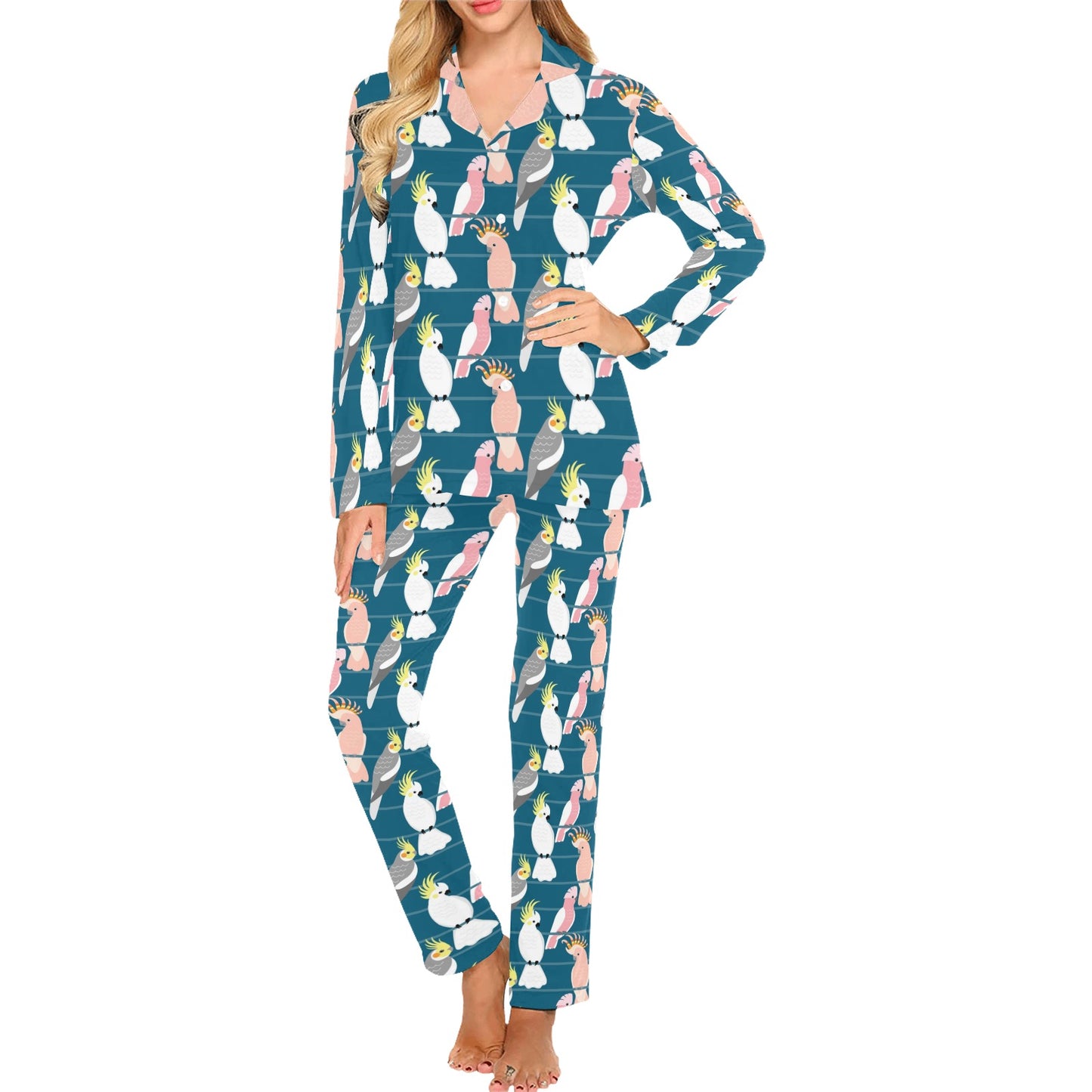 Cockatoo Print Design LKS401 Women's Long Pajama Set
