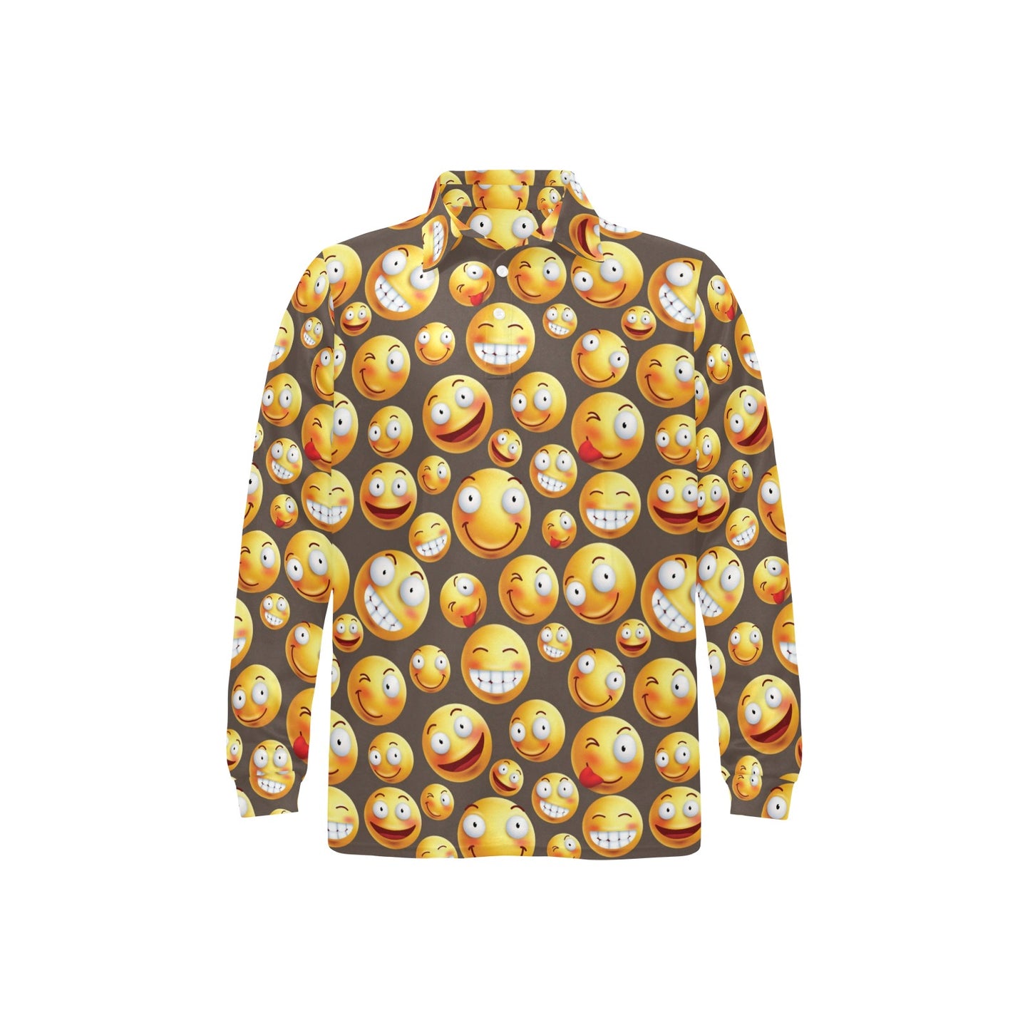 Smiley Face Emoji Print Design LKS303 Long Sleeve Polo Shirt For Men's