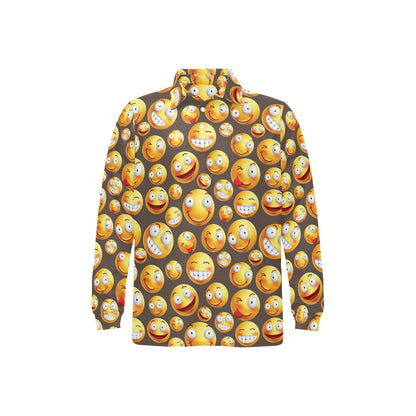 Smiley Face Emoji Print Design LKS303 Long Sleeve Polo Shirt For Men's