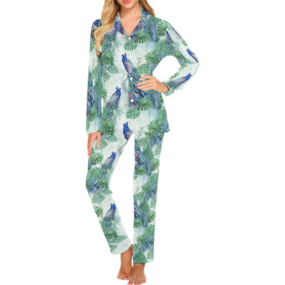 Peacock Pattern Print Design A02 Women's Long Pajama Set