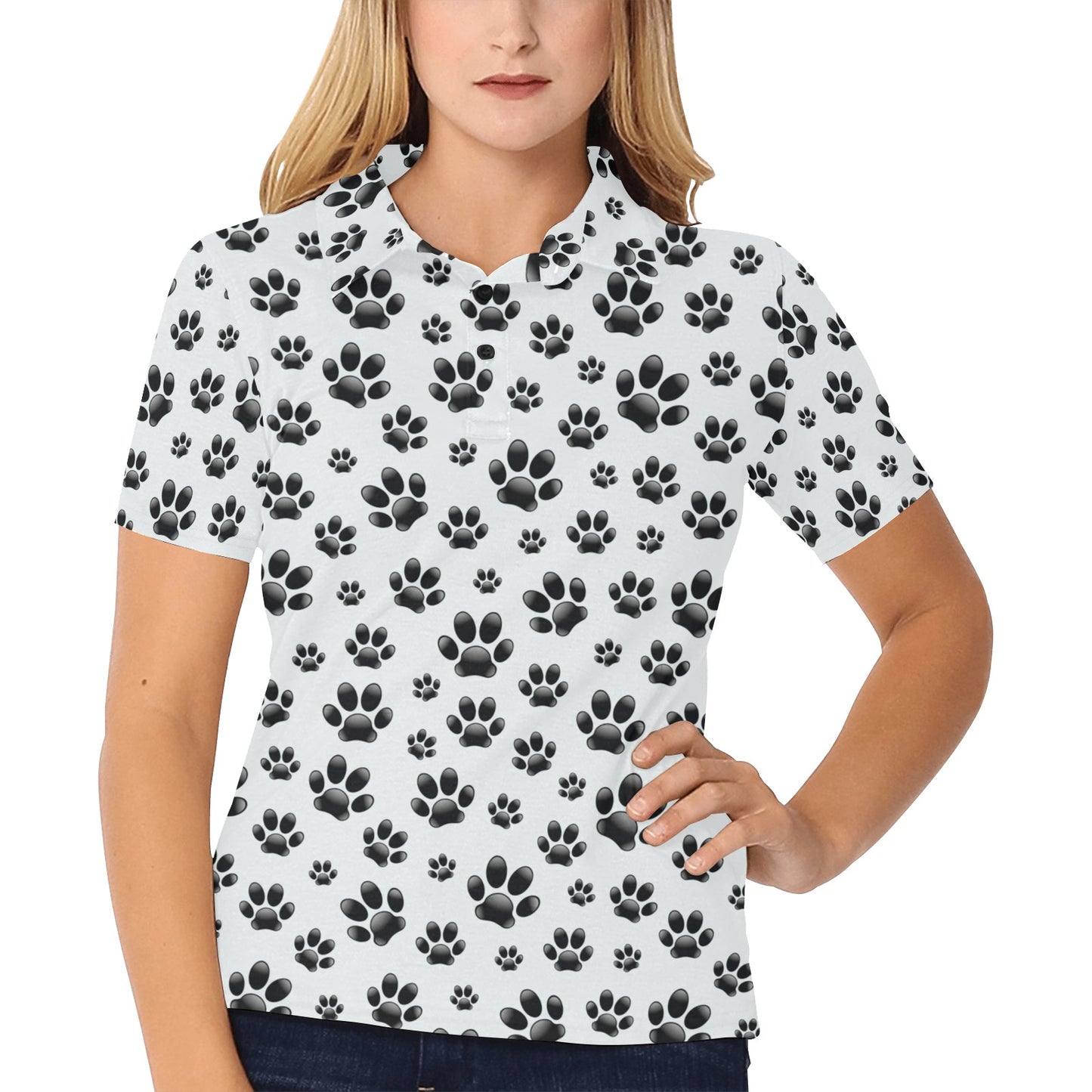 Paw Themed Print Women's Polo Shirt