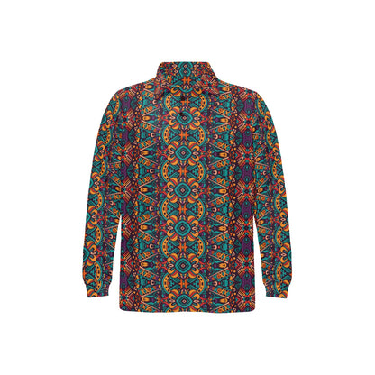Ethnic Style Print Pattern Long Sleeve Polo Shirt For Men's