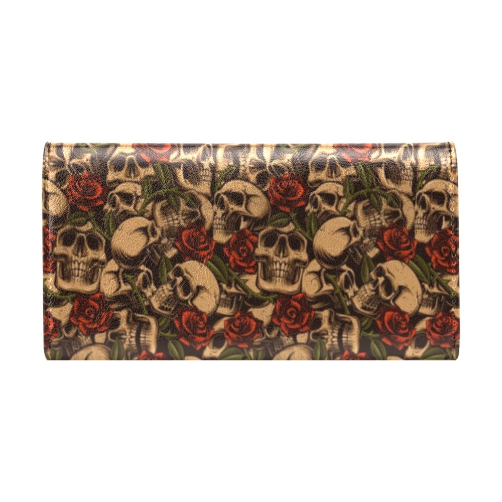 Skull Roses Vintage Design Themed Print Women's Trifold Wallet