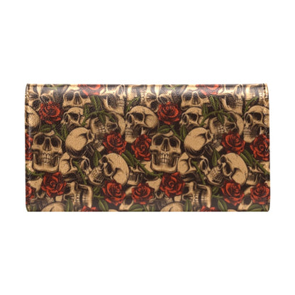 Skull Roses Vintage Design Themed Print Women's Trifold Wallet