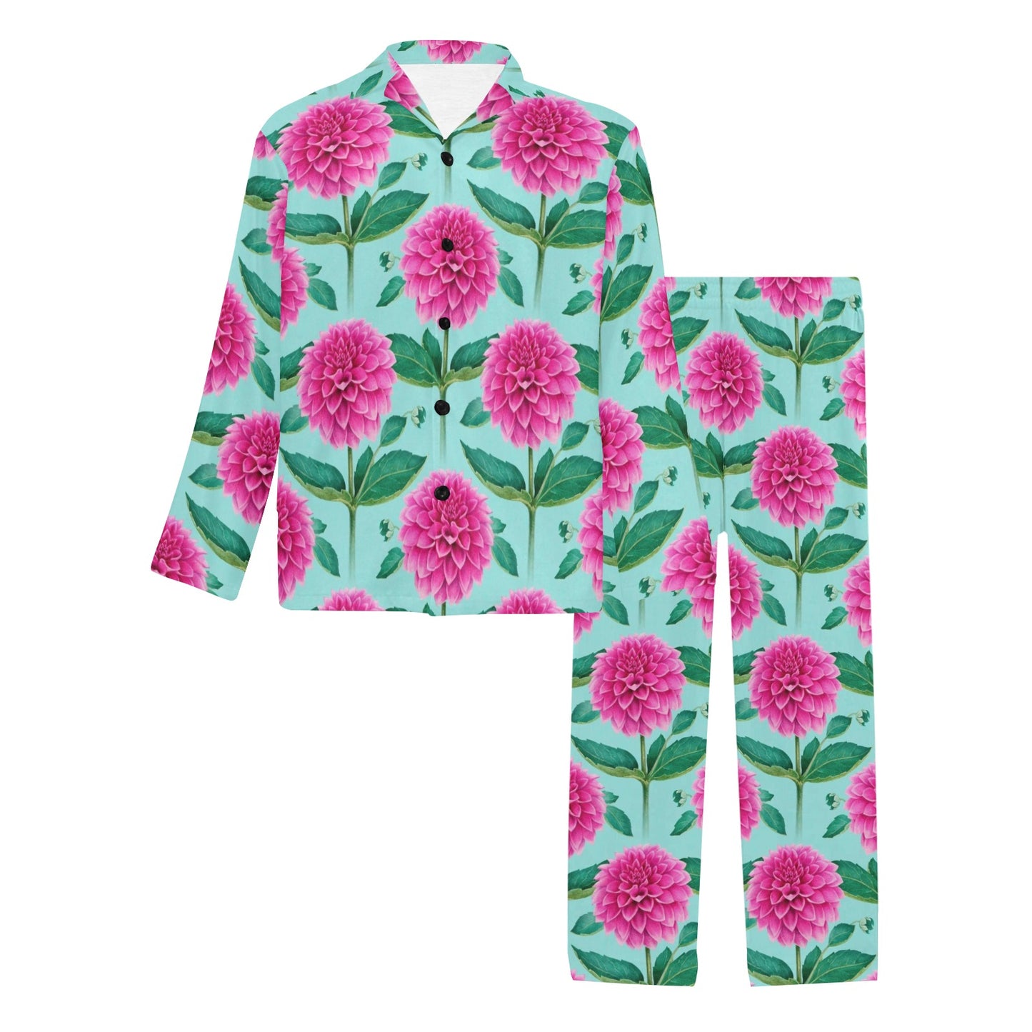 Dahlia Pattern Print Design DH08 Men's Long Pajama Set