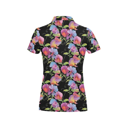 Peony Pattern Print Design PE012 Women's Polo Shirt