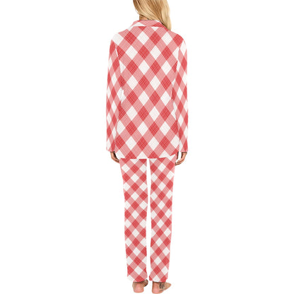 Gingham Red Pattern Print Design 01 Women's Long Pajama Set
