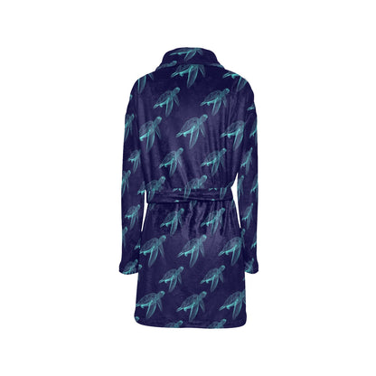Sea Turtle Pattern Print Design T04 Women's Fleece Robe