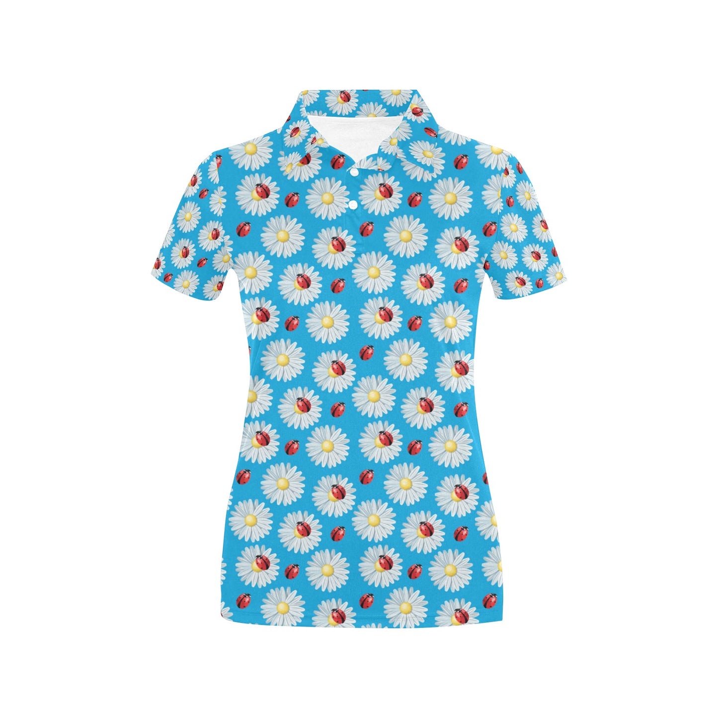 Ladybug with Daisy Themed Print Pattern Women's Polo Shirt