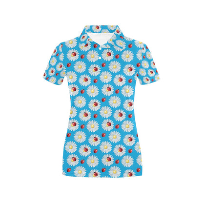 Ladybug with Daisy Themed Print Pattern Women's Polo Shirt
