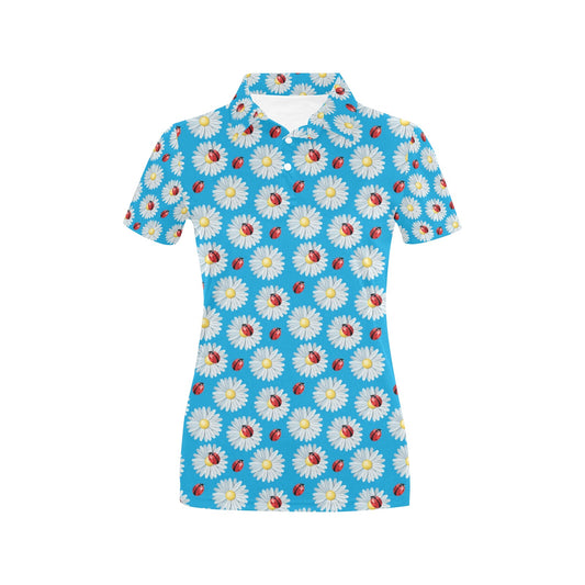 Ladybug with Daisy Themed Print Pattern Women's Polo Shirt