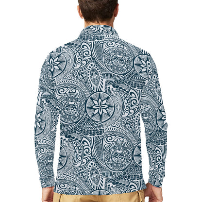 Polynesian Pattern Print Design A03 Long Sleeve Polo Shirt For Men's