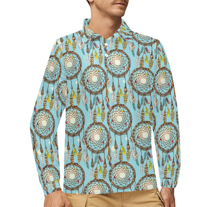 Blue Dream catcher Long Sleeve Polo Shirt For Men's