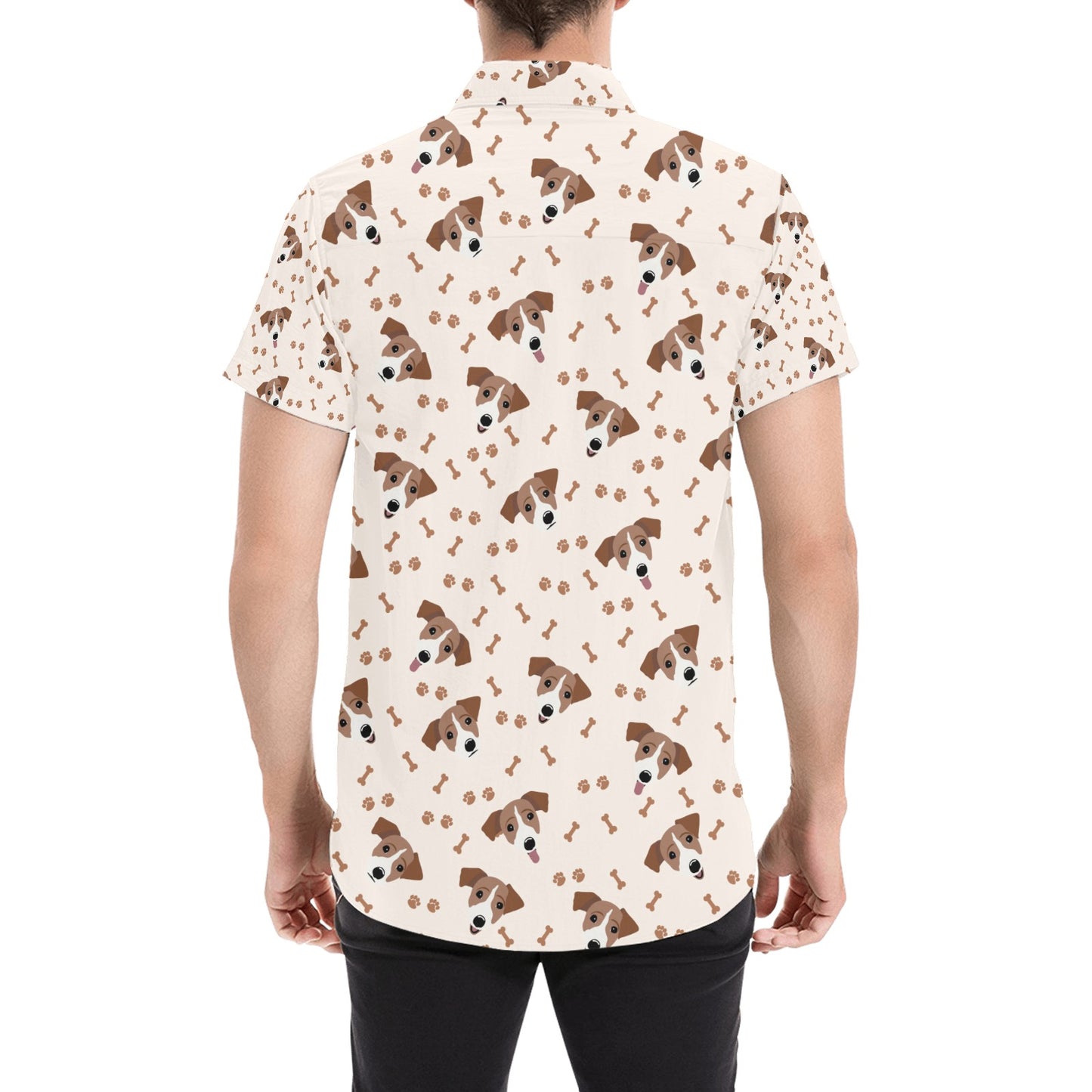 Russell Terriers Paw Print Design LKS303 Men Short Sleeve Button Up Shirt