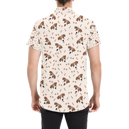 Russell Terriers Paw Print Design LKS303 Men Short Sleeve Button Up Shirt
