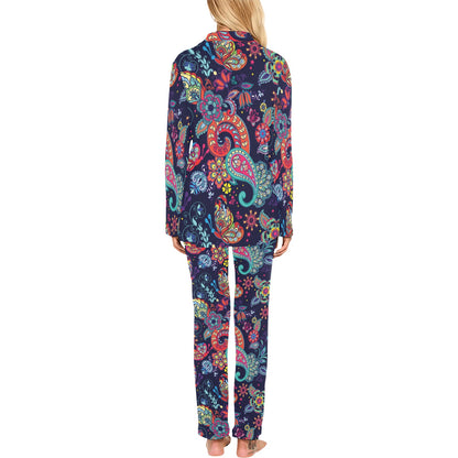 Paisley Boho Pattern Print Design A06 Women's Long Pajama Set