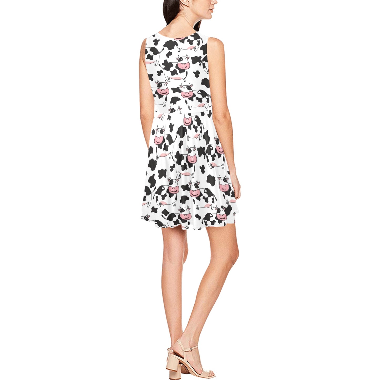 Cow Pattern Print Design 02 Sleeveless Dress