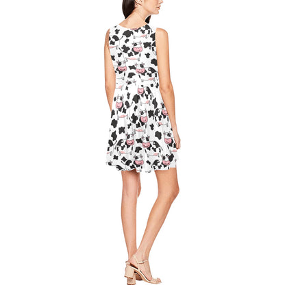 Cow Pattern Print Design 02 Sleeveless Dress