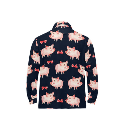 Pig Cute Pattern Print Design 02 Long Sleeve Polo Shirt For Men's