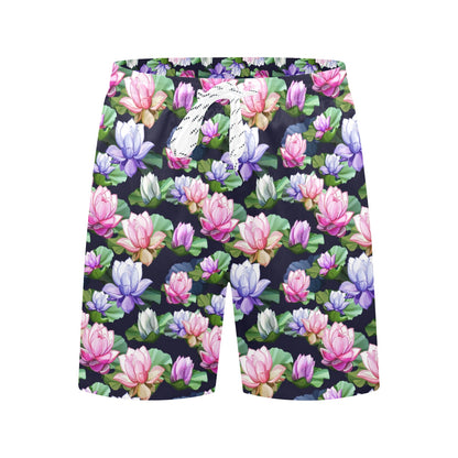 Lotus Flower Print Design Men's Swim Trunks Beach Shorts