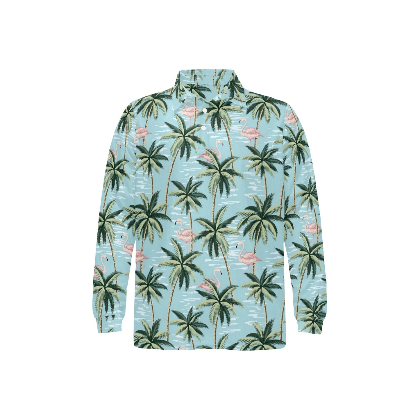 Palm Tree Pattern Print Design PT05 Long Sleeve Polo Shirt For Men's