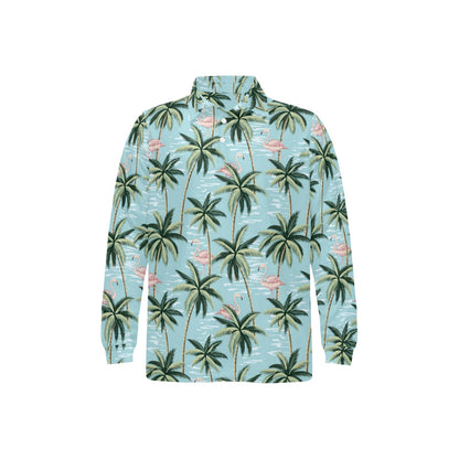 Palm Tree Pattern Print Design PT05 Long Sleeve Polo Shirt For Men's