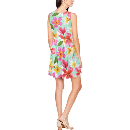Plumeria Pattern Print Design PM014 Sleeveless Dress