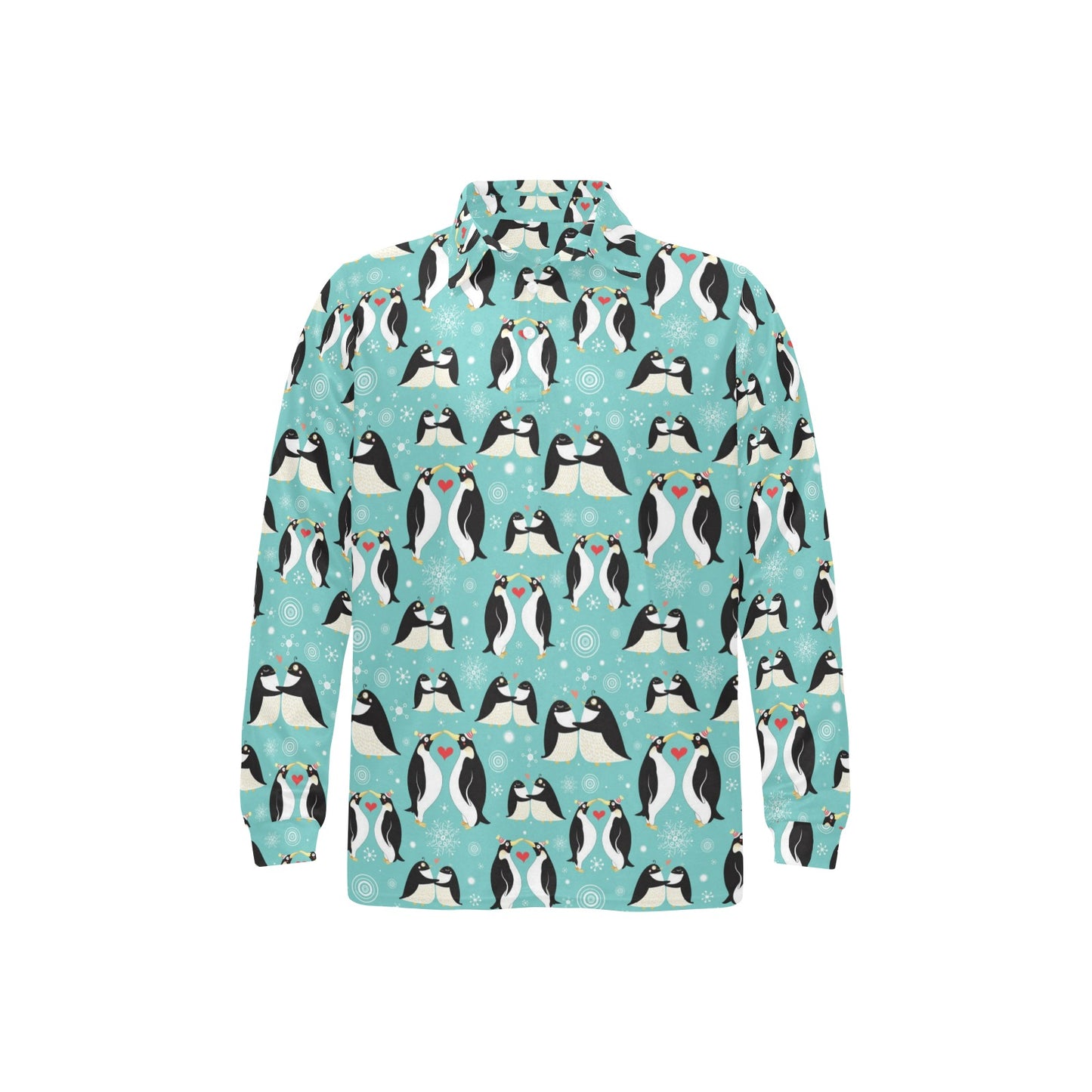 Penguin Love Print Long Sleeve Polo Shirt For Men's