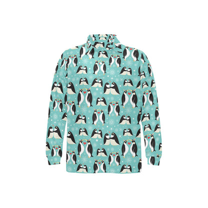 Penguin Love Print Long Sleeve Polo Shirt For Men's