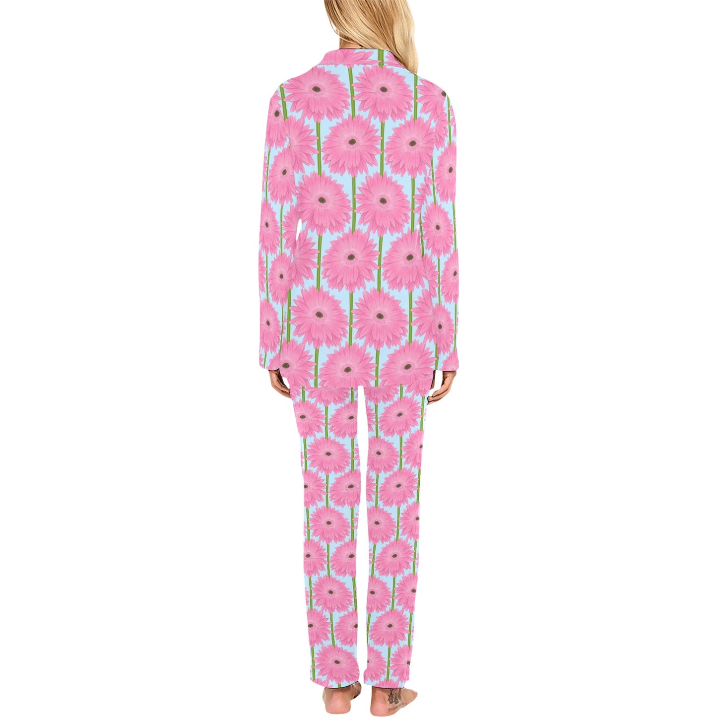 Gerberas Pattern Print Design GB01 Women's Long Pajama Set