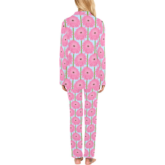 Gerberas Pattern Print Design GB01 Women's Long Pajama Set