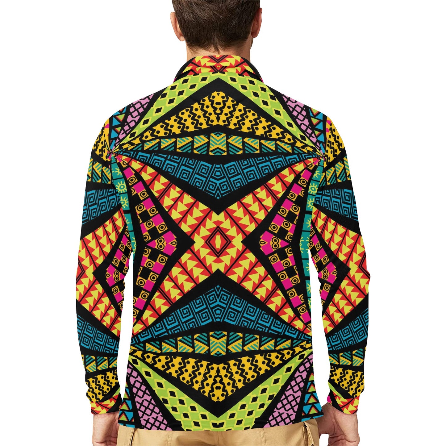 Kaleidoscope Pattern Print Design 05 Long Sleeve Polo Shirt For Men's