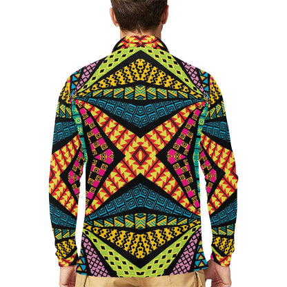 Kaleidoscope Pattern Print Design 05 Long Sleeve Polo Shirt For Men's