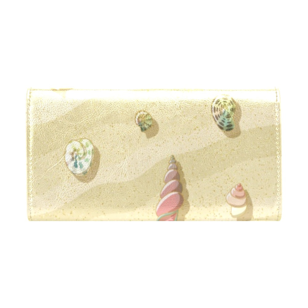 Beach with Seashell Theme Women's Trifold Wallet