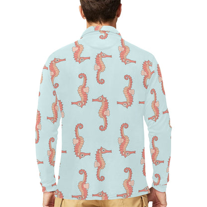 SeaHorse Pattern Print Design 01 Long Sleeve Polo Shirt For Men's