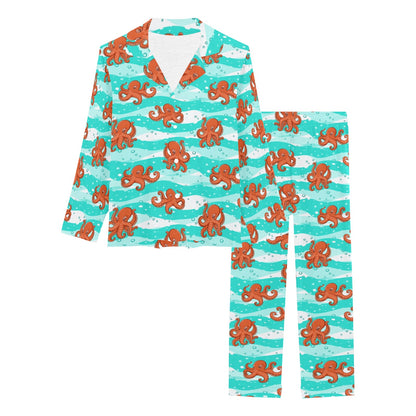 Octopus Cute Design Print Themed Women's Long Pajama Set