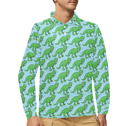 T Rex Pattern Print Design A01 Long Sleeve Polo Shirt For Men's