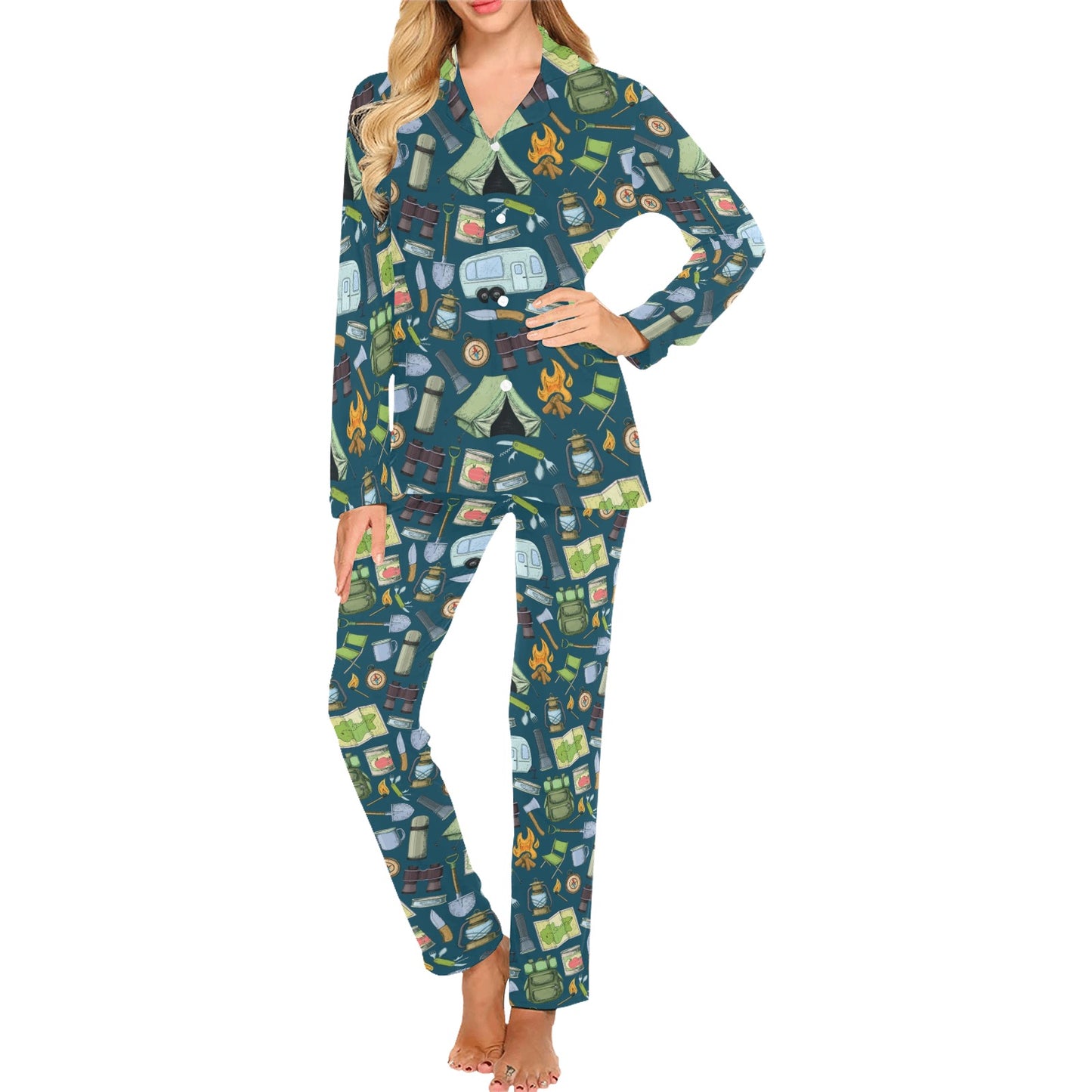 Camping Pattern Print Design 02 Women's Long Pajama Set