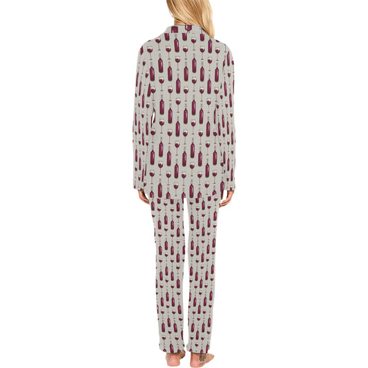Wine Bottle Pattern Print Women's Long Pajama Set