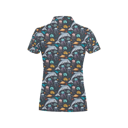 Underwater Dolphin Print Design LKS304 Women's Polo Shirt