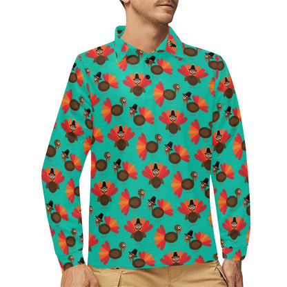 Turkey Print Design LKS402 Long Sleeve Polo Shirt For Men's