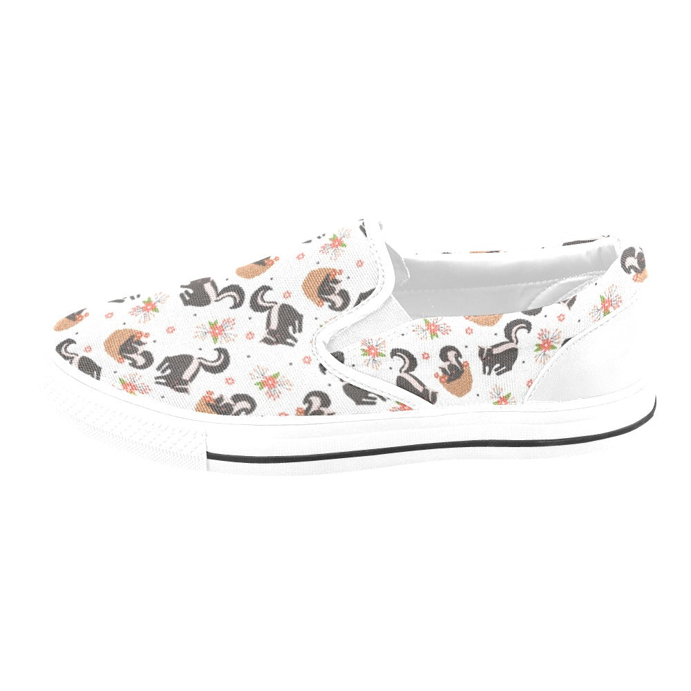 Skunk Print Design LKS304 White Slip Ons Canvas Women's Shoes