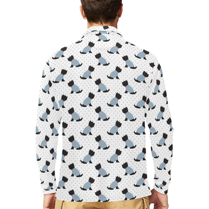 Scottish Terriers Print Design LKS3013 Long Sleeve Polo Shirt For Men's