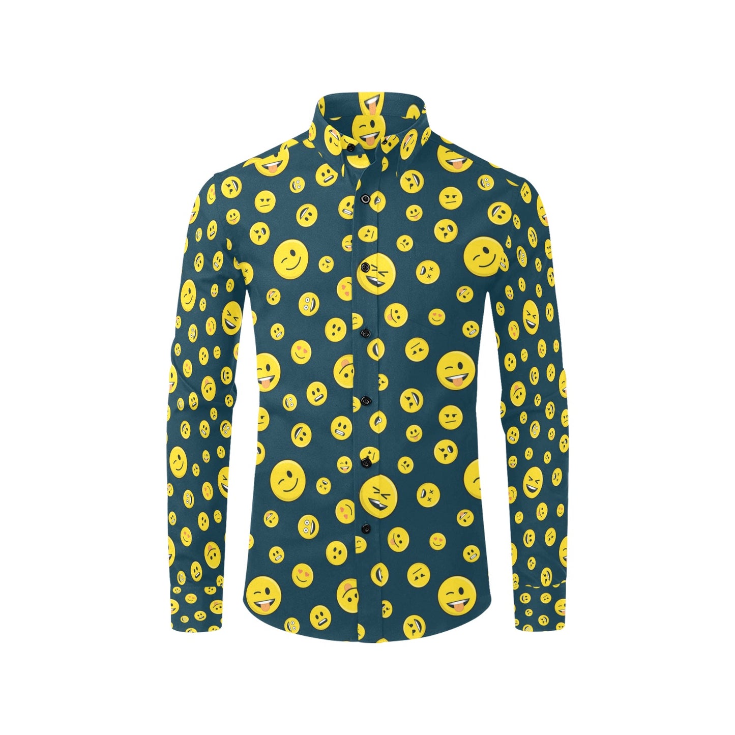 Smiley Face Emoji Print Design LKS301 Men's Long Sleeve Dress Shirt