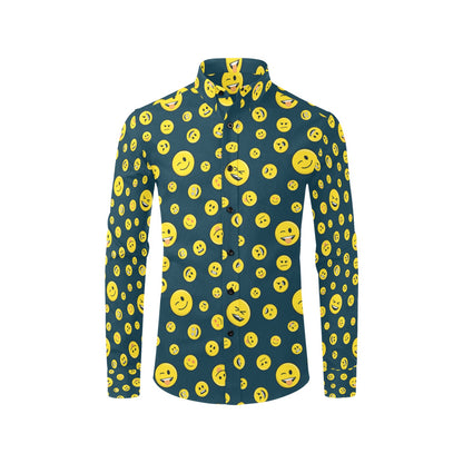 Smiley Face Emoji Print Design LKS301 Men's Long Sleeve Dress Shirt